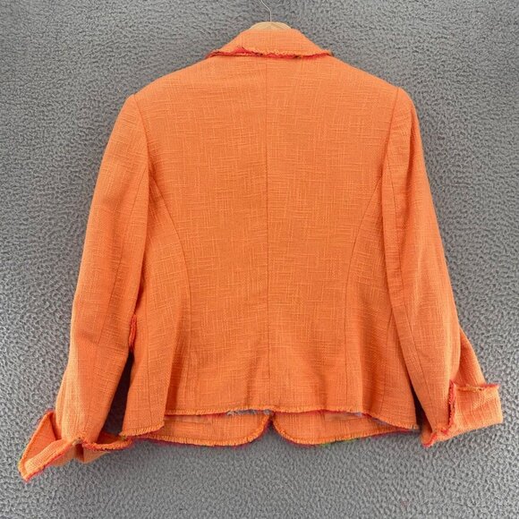 Apriori Blazer Womens 42 Orange Tweed Frayed Ribbon Button Up Office Career Work - Picture 3 of 10